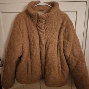 Cozy Tan Quilted Fuzzy Coat